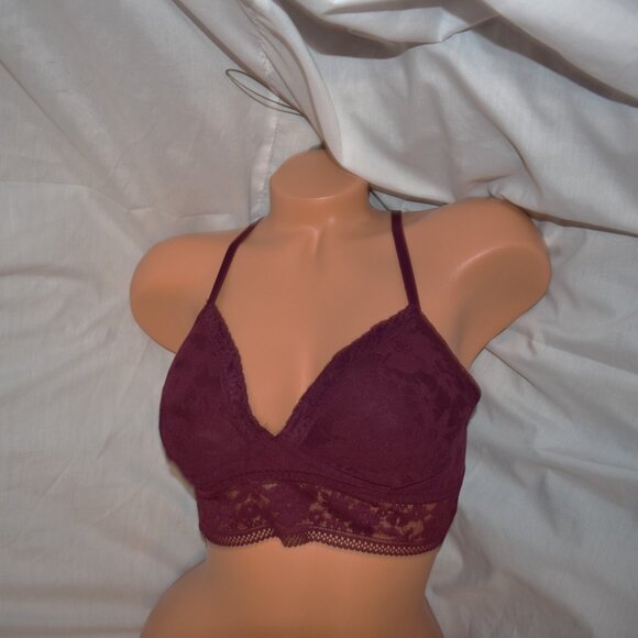 Victorias Secret Medium Maroon Lace T Back Bralette V Neck Padded Long Bra - Picture 3 of 10